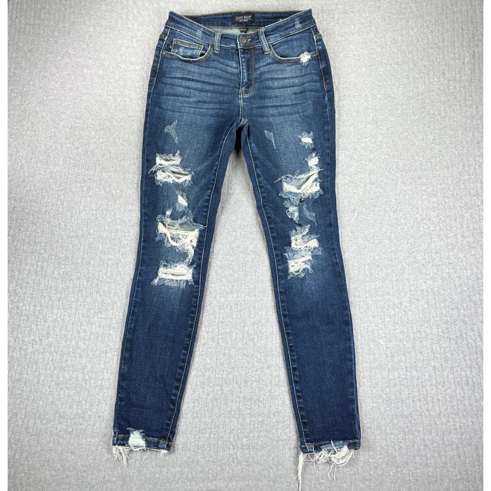 Judy Blue Skinny Jeans Women 5/27X28 Blue Ripped Distressed Frayed Hem high-rise